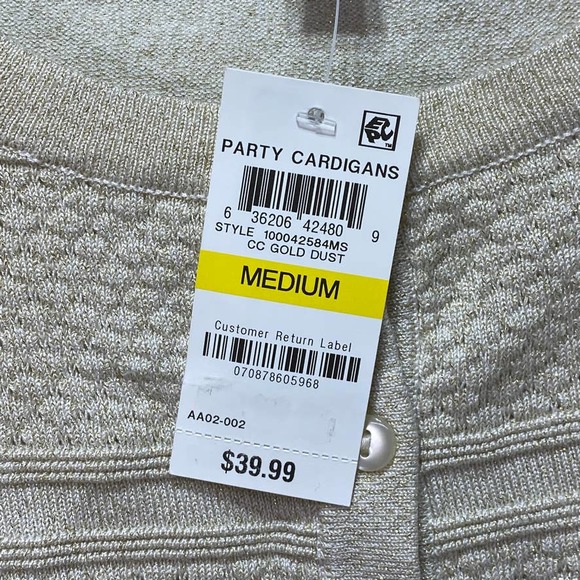 Charter Club Women's Gold Dust Textured Lurex Crewneck Button-Front Cardigan SZM - Picture 6 of 6